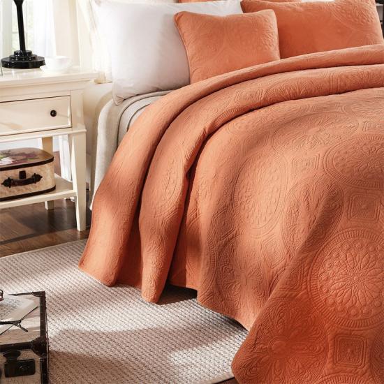 Coral Dath Cotton Bróidnéireacht Leapa Créimhe Cuilteáilte 3PC Set