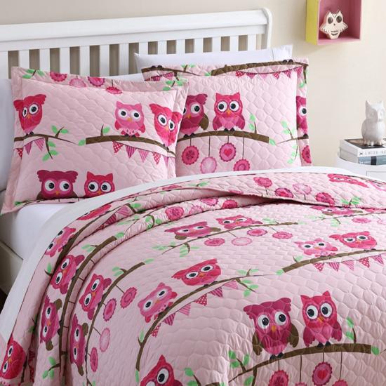 cxmicrotex Owl Pink Quilt Set Bailiúchán Leapa Leapa do Chailíní